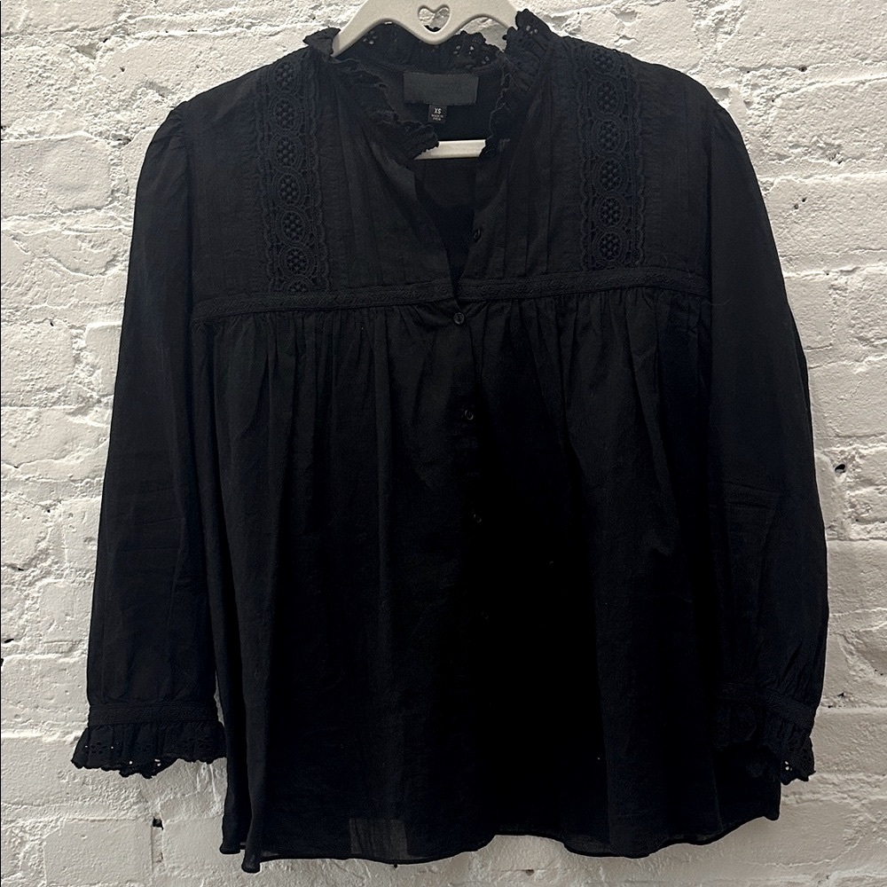 Nili Lotan Black Lace Detail Blouse